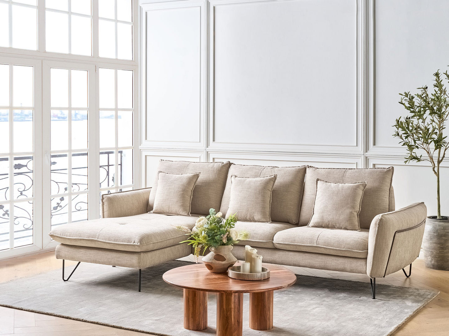 3-Sitzer Ecksofa beige rechtsseitig SERSAN