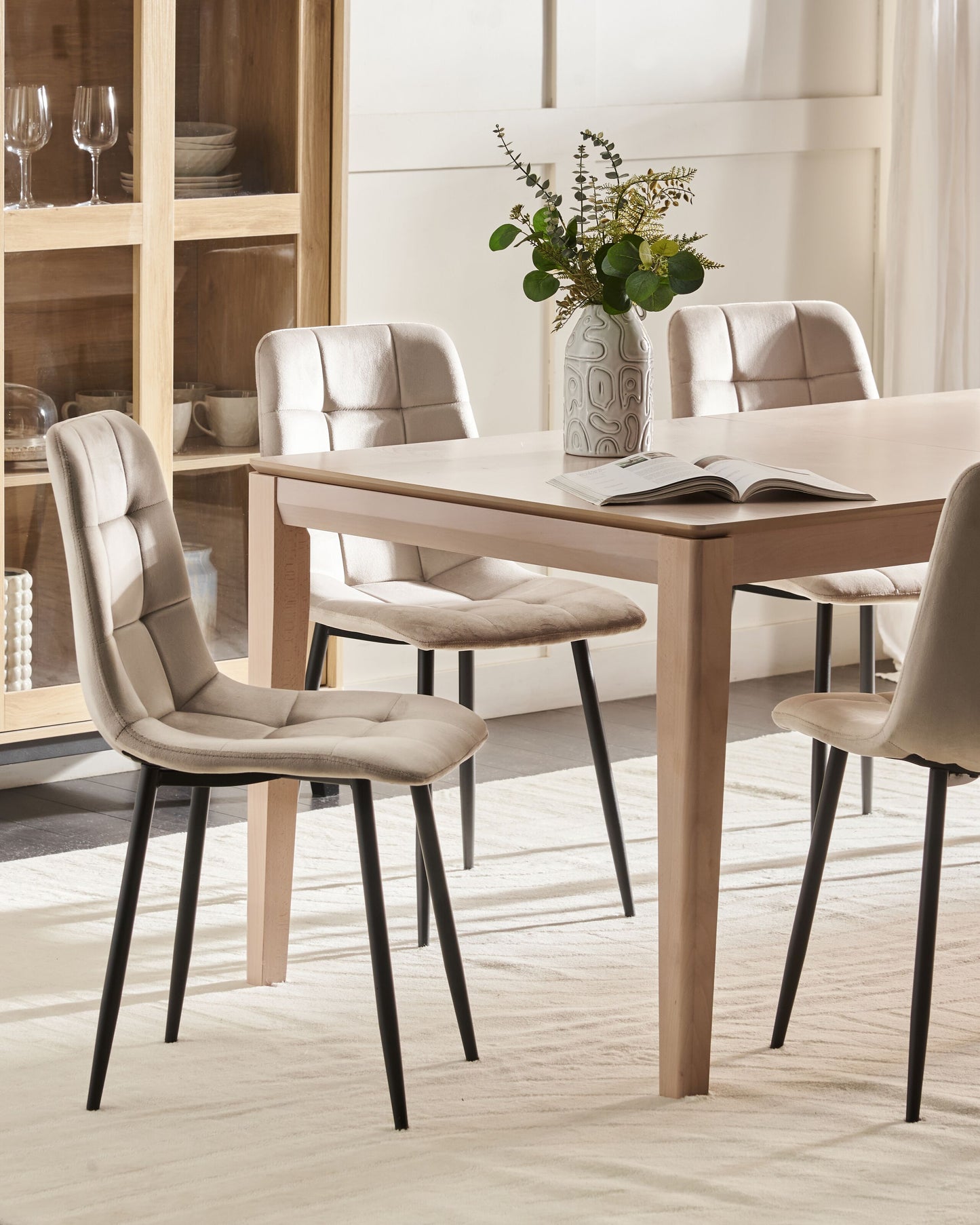 Esszimmerstuhl 4er Set POWELL Samtstoff Beige