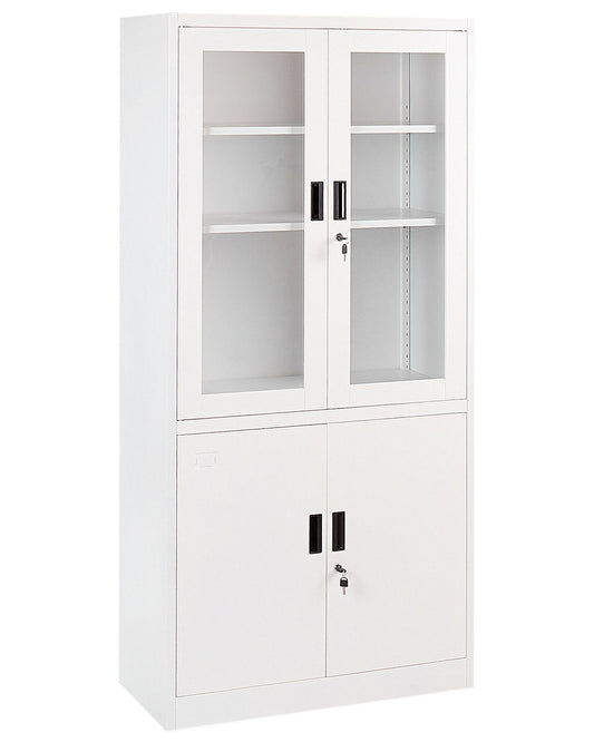 Vitrine mit Glastüren MALACHITE Metall 90 cm Weiss