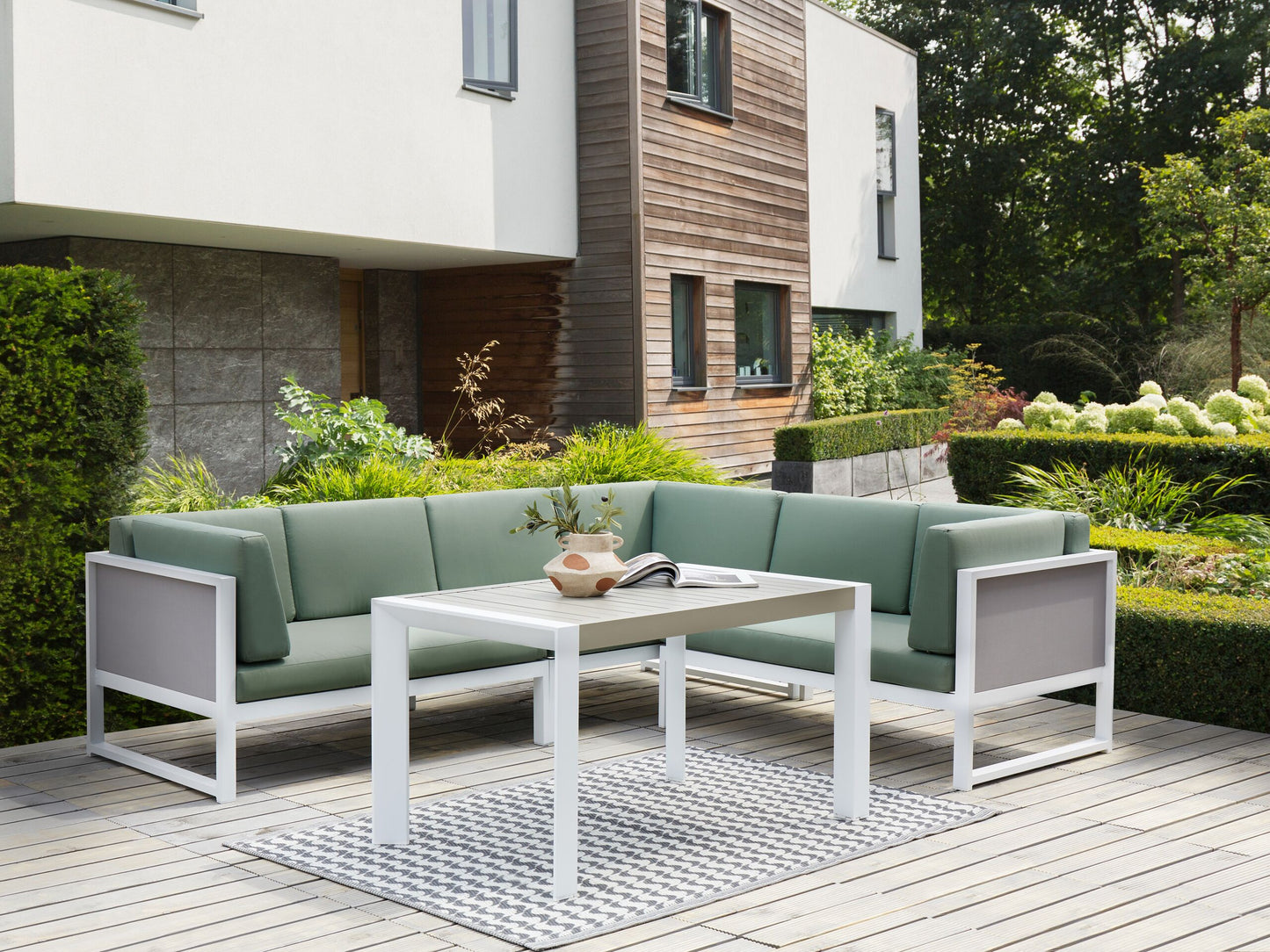 Garten Ecksofa mit Tisch 6-Sitzer CASTELLA linksseitig Metall Grün