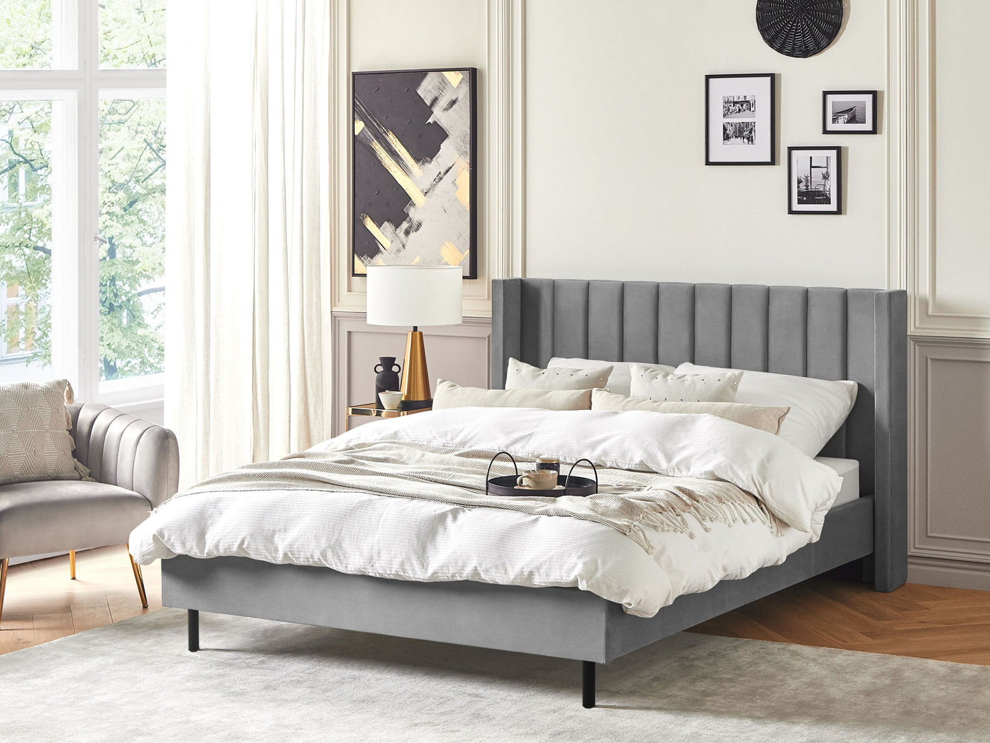 Bett mit Lattenrost Samtstoff VILLETTE 160 x 200 cm Grau