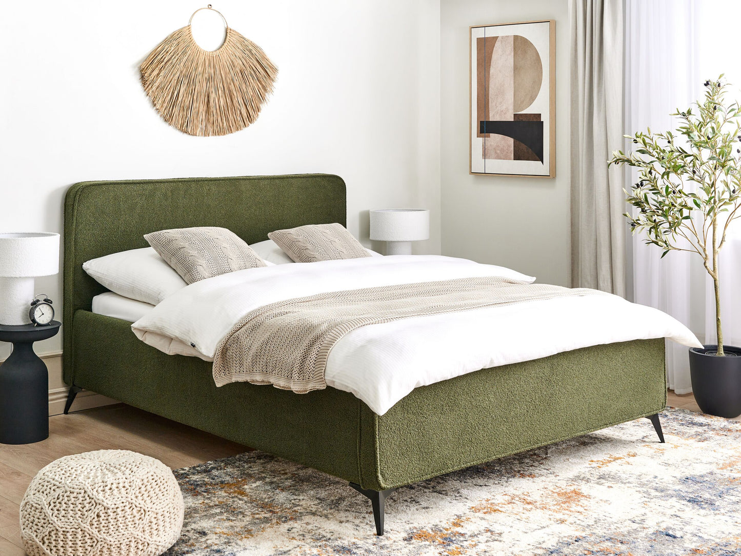 Bett mit Lattenrost Bouclé VALOGNES 160 x 200 cm Dunkelgrün