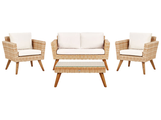 Lounge Set mit Tisch 4-Sitzer VITTORIA Polyrattan Cremeweiss