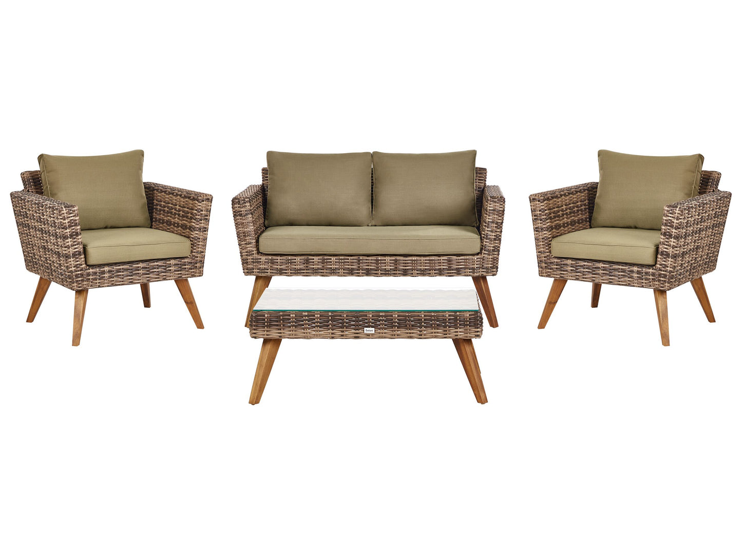 Lounge Set mit Tisch 4-Sitzer VITTORIA Polyrattan Olivgrün