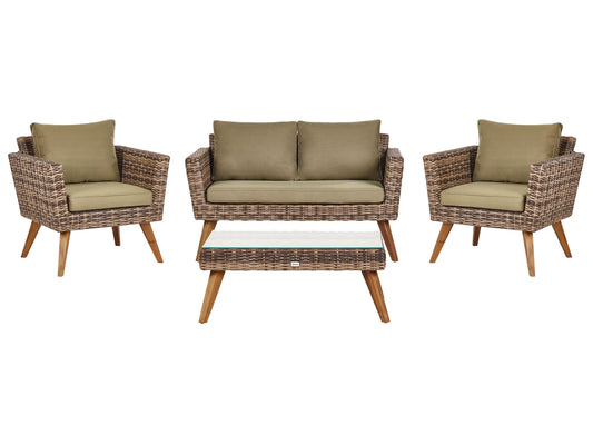 Lounge Set mit Tisch 4-Sitzer VITTORIA Polyrattan Olivgrün