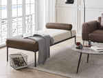 Chaiselongue Leinenoptik / Kunstleder beige / dunkelbraun MALMOS
