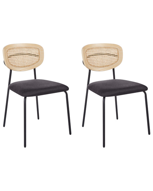 Esszimmerstuhl 2er Set MAYETTA Rattan Schwarz