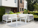 Garten Ecksofa mit Tisch 6-Sitzer CASTELLA linksseitig Metall Cremeweiss