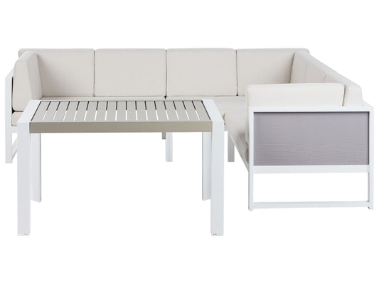 Garten Ecksofa mit Tisch 6-Sitzer CASTELLA linksseitig Metall Cremeweiss