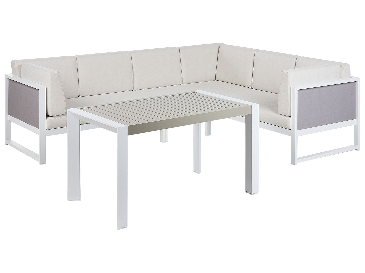 Garten Ecksofa mit Tisch 6-Sitzer CASTELLA linksseitig Metall Cremeweiss