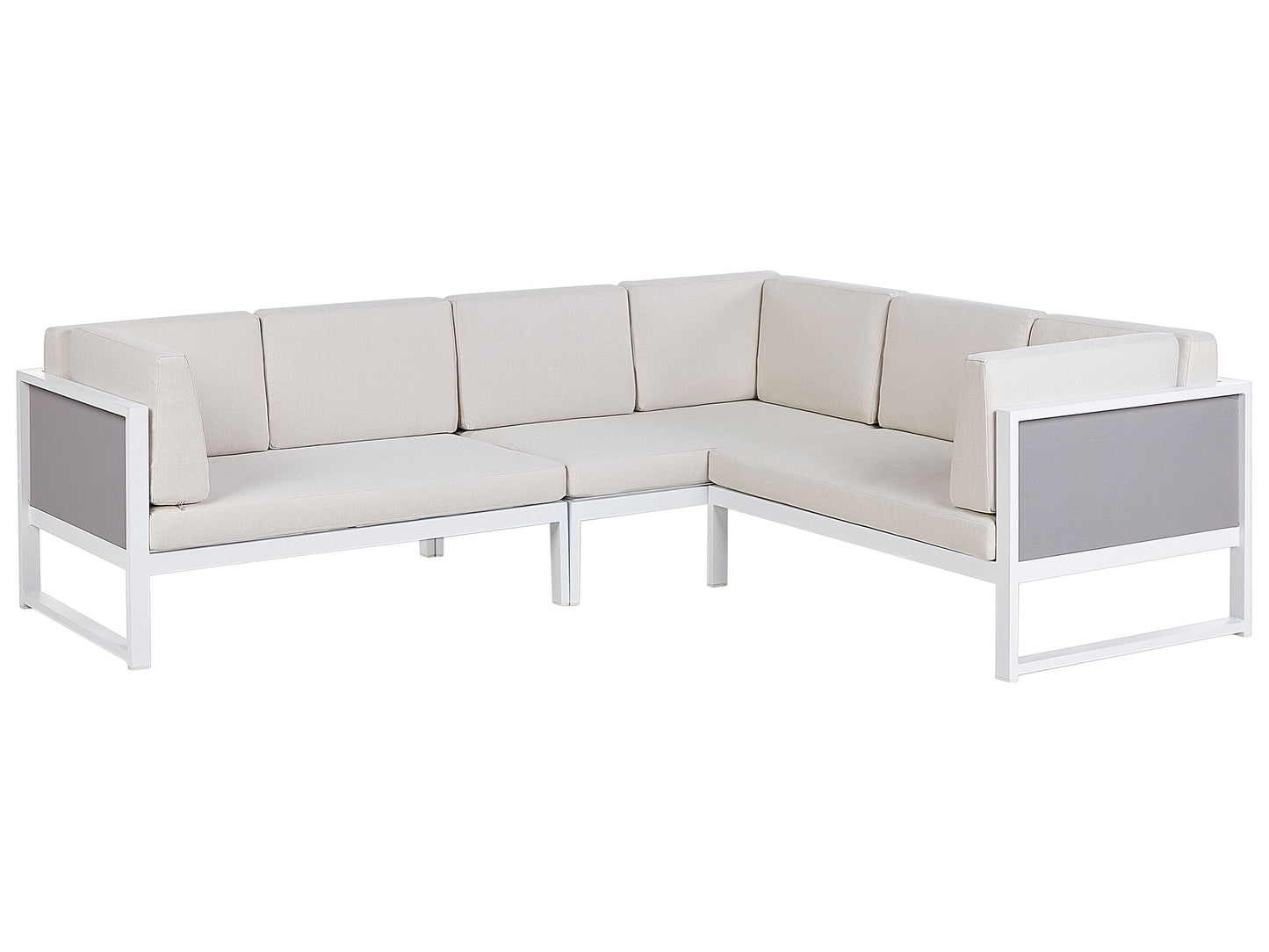 Garten Ecksofa mit Tisch 6-Sitzer CASTELLA linksseitig Metall Cremeweiss
