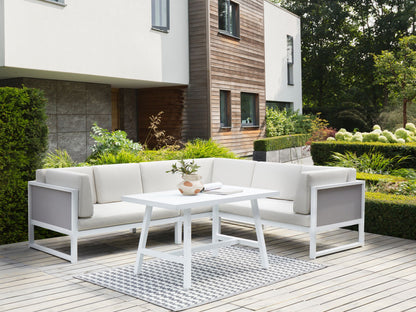 Garten Ecksofa mit Tisch 6-Sitzer CASTELLA/FRATTE linksseitig Metall Cremeweiss