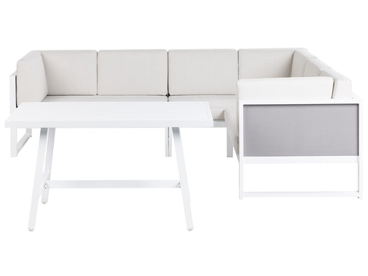 Garten Ecksofa mit Tisch 6-Sitzer CASTELLA/FRATTE linksseitig Metall Cremeweiss