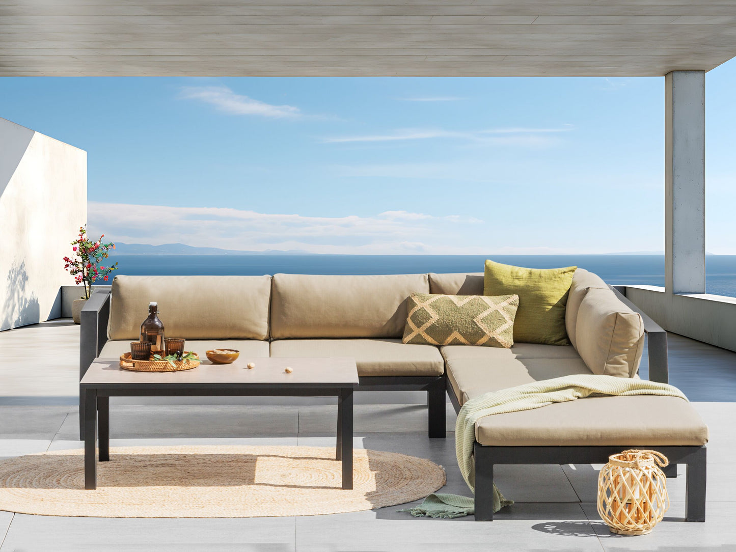 Garten Ecksofa mit Tisch 5-Sitzer MESSINA linksseitig Metall Sandbeige