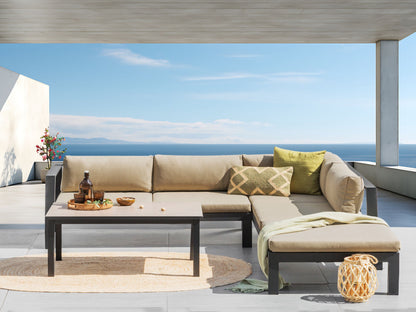 Garten Ecksofa mit Tisch 5-Sitzer MESSINA linksseitig Metall Sandbeige