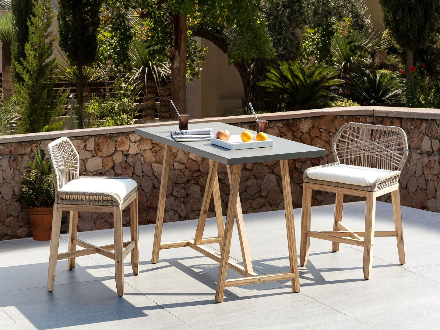 Bistro Set inkl. Kissen TALAMONE Akazienholz Grau