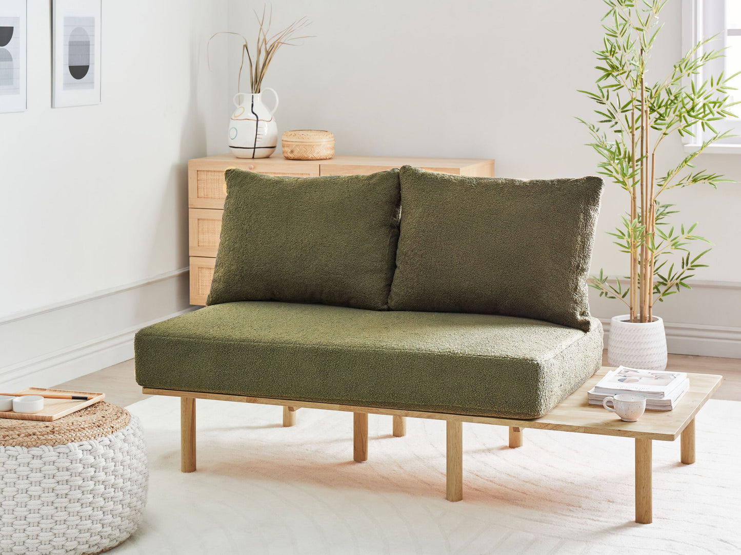 2-Sitzer Sofa Bouclé Stoff mit Ablage Dunkelgrün SALO