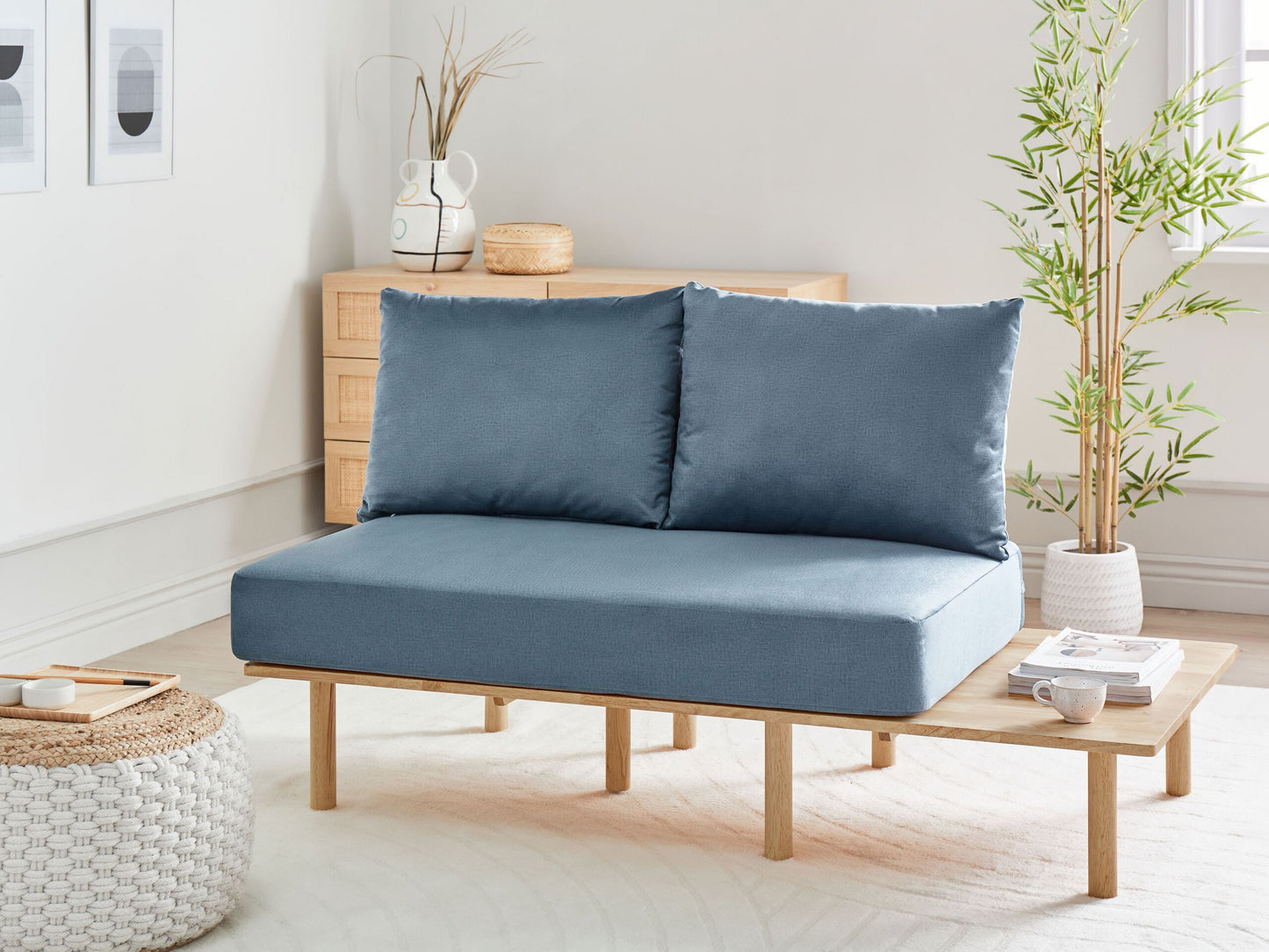 2-Sitzer Sofa Stoff mit Ablage Blau SALO