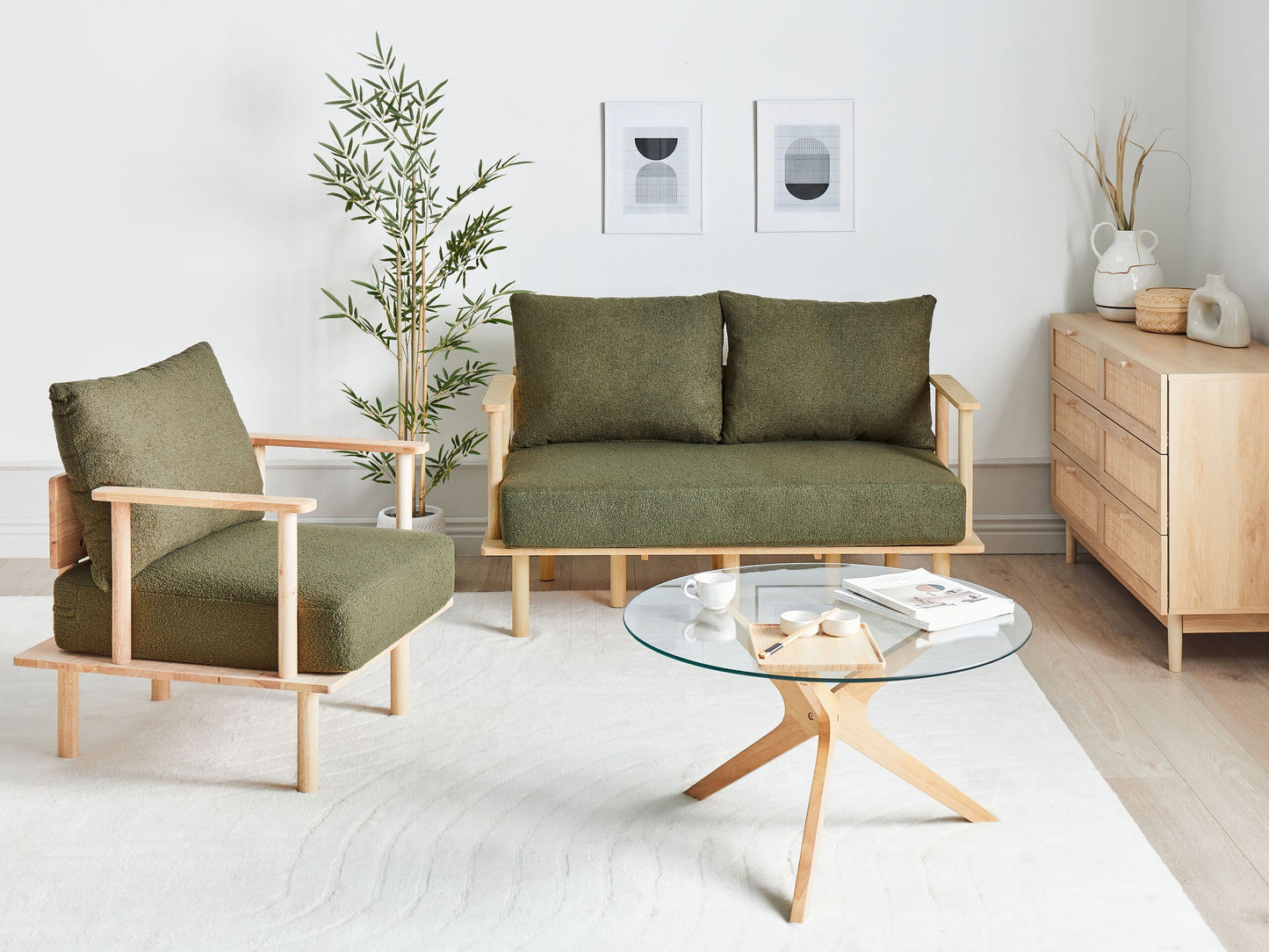 3-Sitzer Sofa Bouclé Stoff Dunkelgrün ASKER