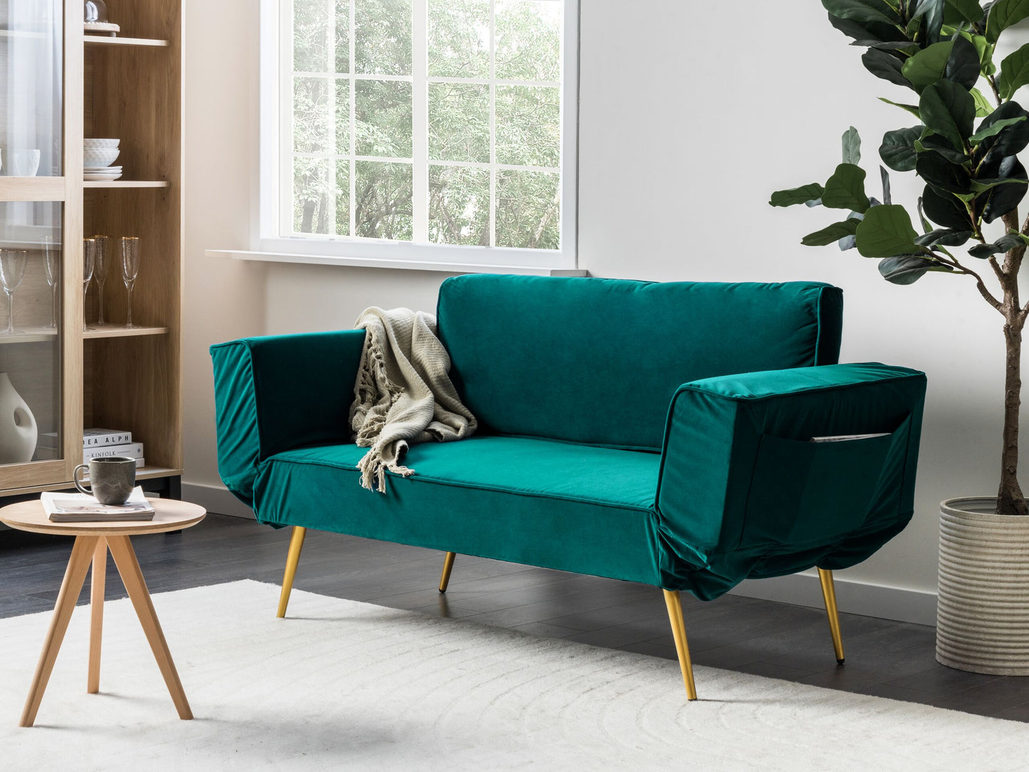 2-Sitzer Schlafsofa Samtstoff smaragdgrün SAARELA