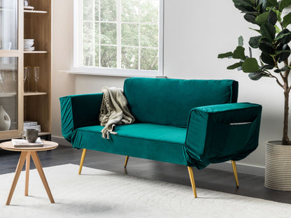 2-Sitzer Schlafsofa Samtstoff smaragdgrün SAARELA
