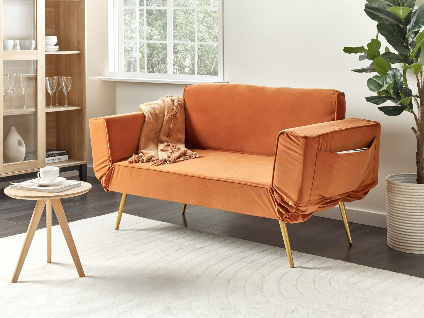 2-Sitzer Schlafsofa Samtstoff orange SAARELA