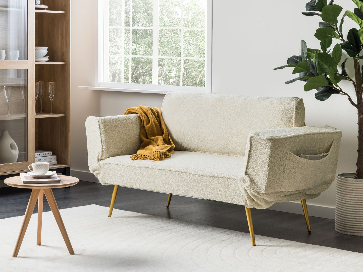 2-Sitzer Schlafsofa Bouclé cremeweiss SAARELA