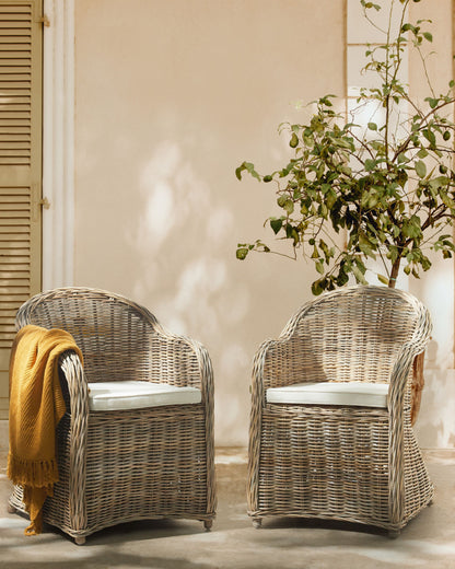 Gartensessel 2er Set mit Auflagen SUSUA II Rattan Naturfarben