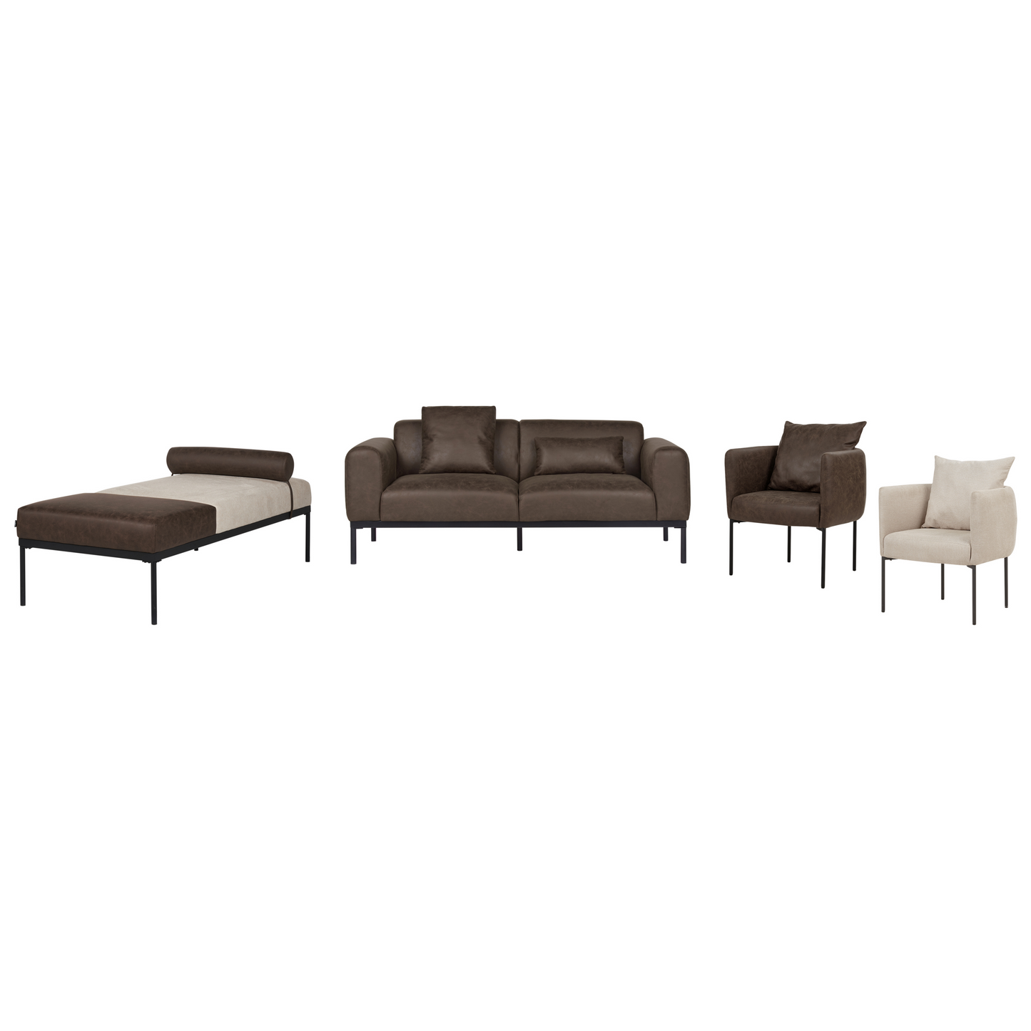 Chaiselongue Leinenoptik / Kunstleder beige / dunkelbraun MALMOS