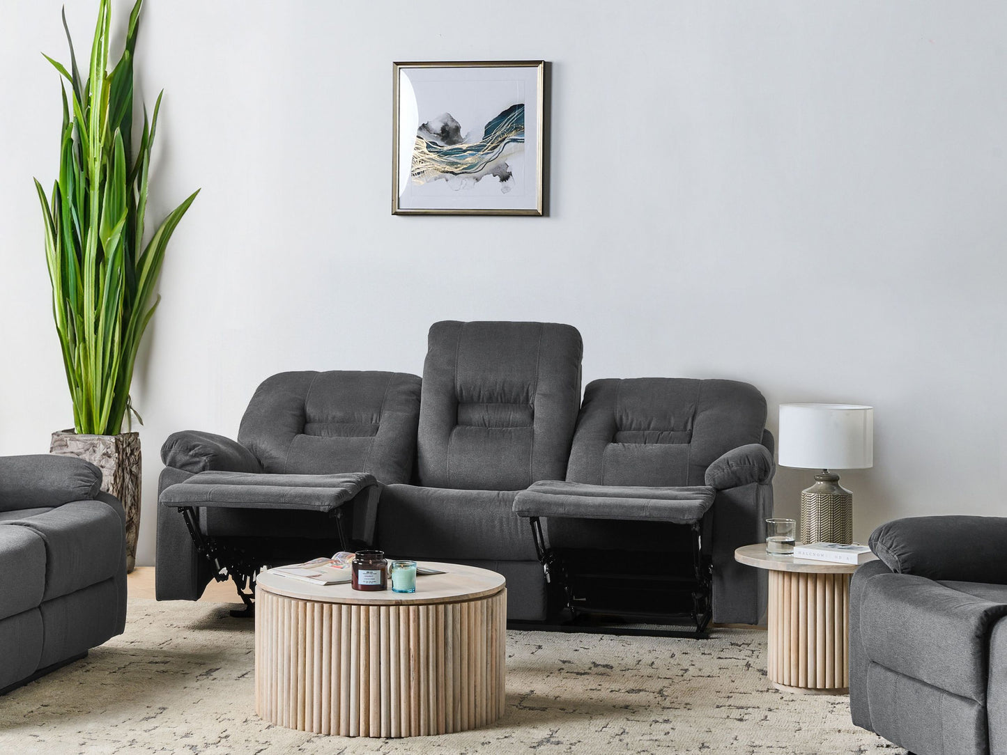 3-Sitzer Sofa dunkelgrau manuell verstellbar BERGEN II