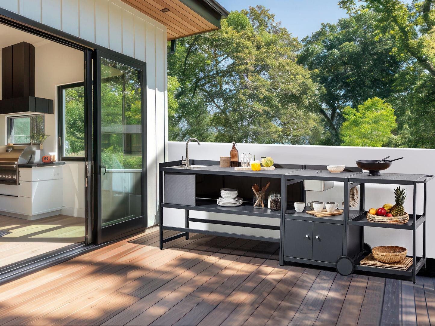 Outdoor-Küche mit Spüle ORTISEI Metall Graphitgrau