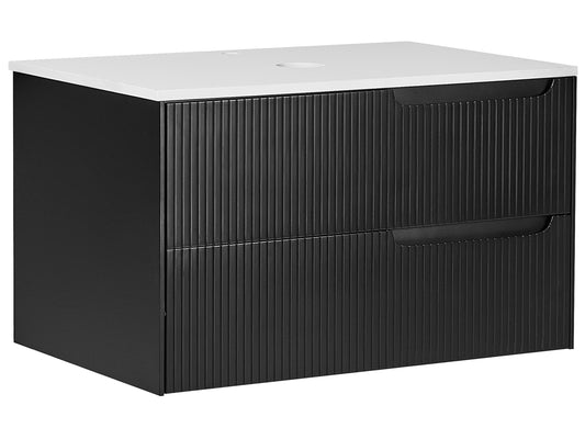 Wandmontierter Waschtischunterschrank QUINTELA 80 cm 52 cm 48 cm Schwarz