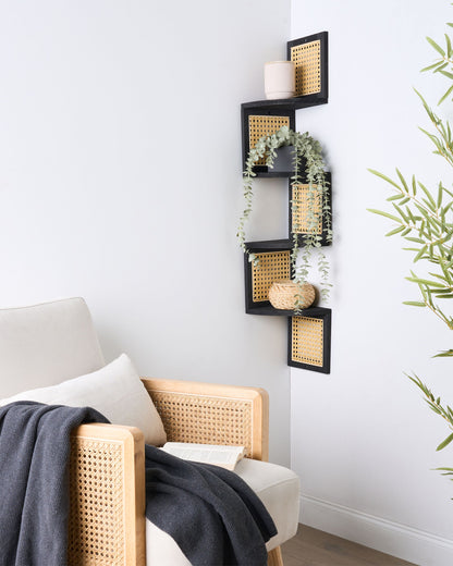 Bücherregal mit 4 Fächern ALDER Paulownia-Holz 101 cm Schwarz