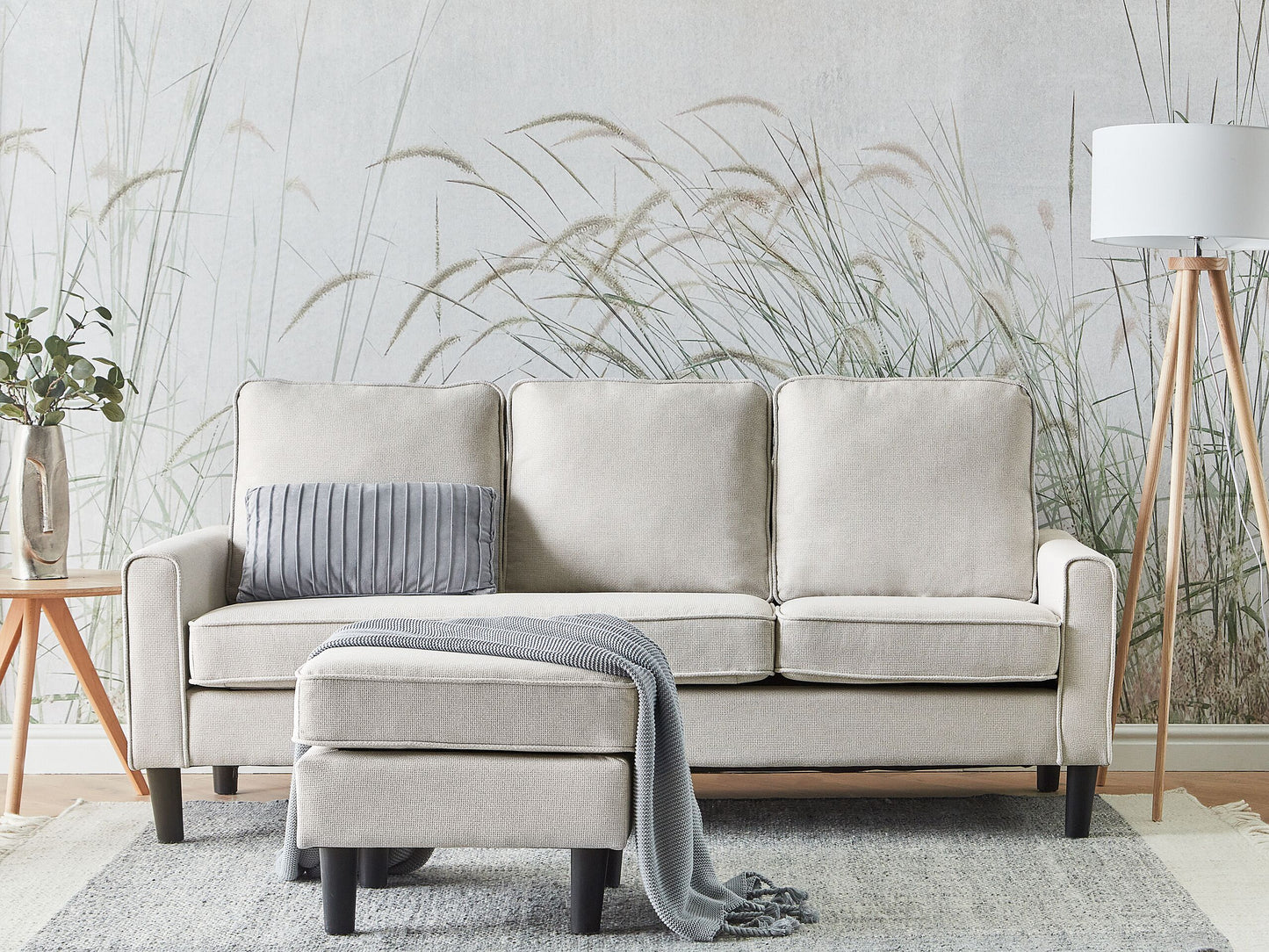 3-Sitzer Sofa cremeweiss mit Ottomane AVESTA