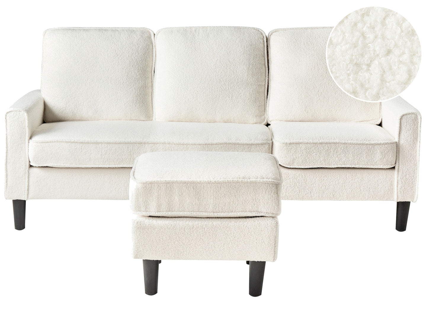 3-Sitzer Sofa Bouclé weiss mit Ottomane AVESTA