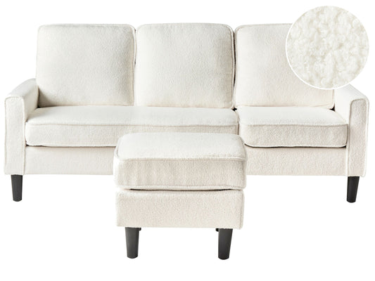 3-Sitzer Sofa Bouclé weiss mit Ottomane AVESTA