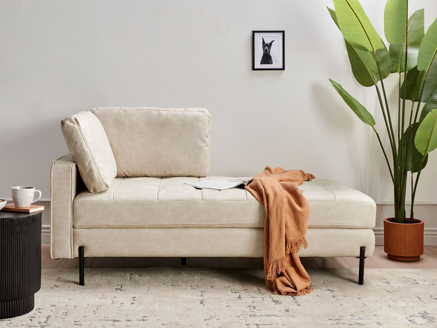 Chaiselounge Kunstleder hellbeige linksseitig REBAIS