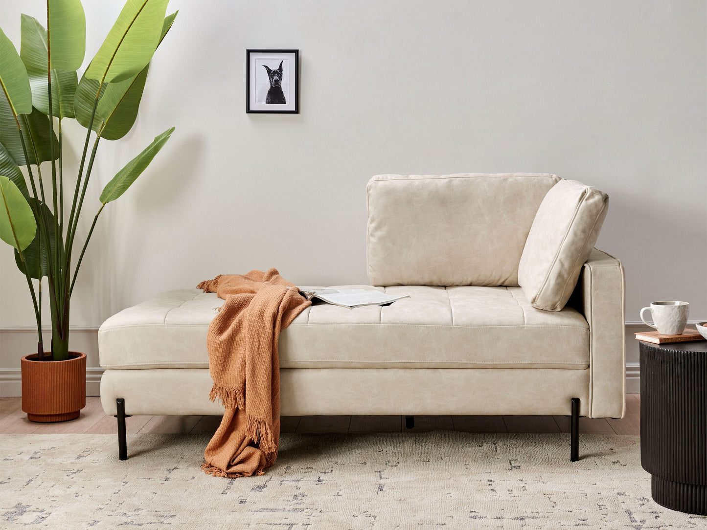 Chaiselounge Kunstleder hellbeige rechtsseitig REBAIS