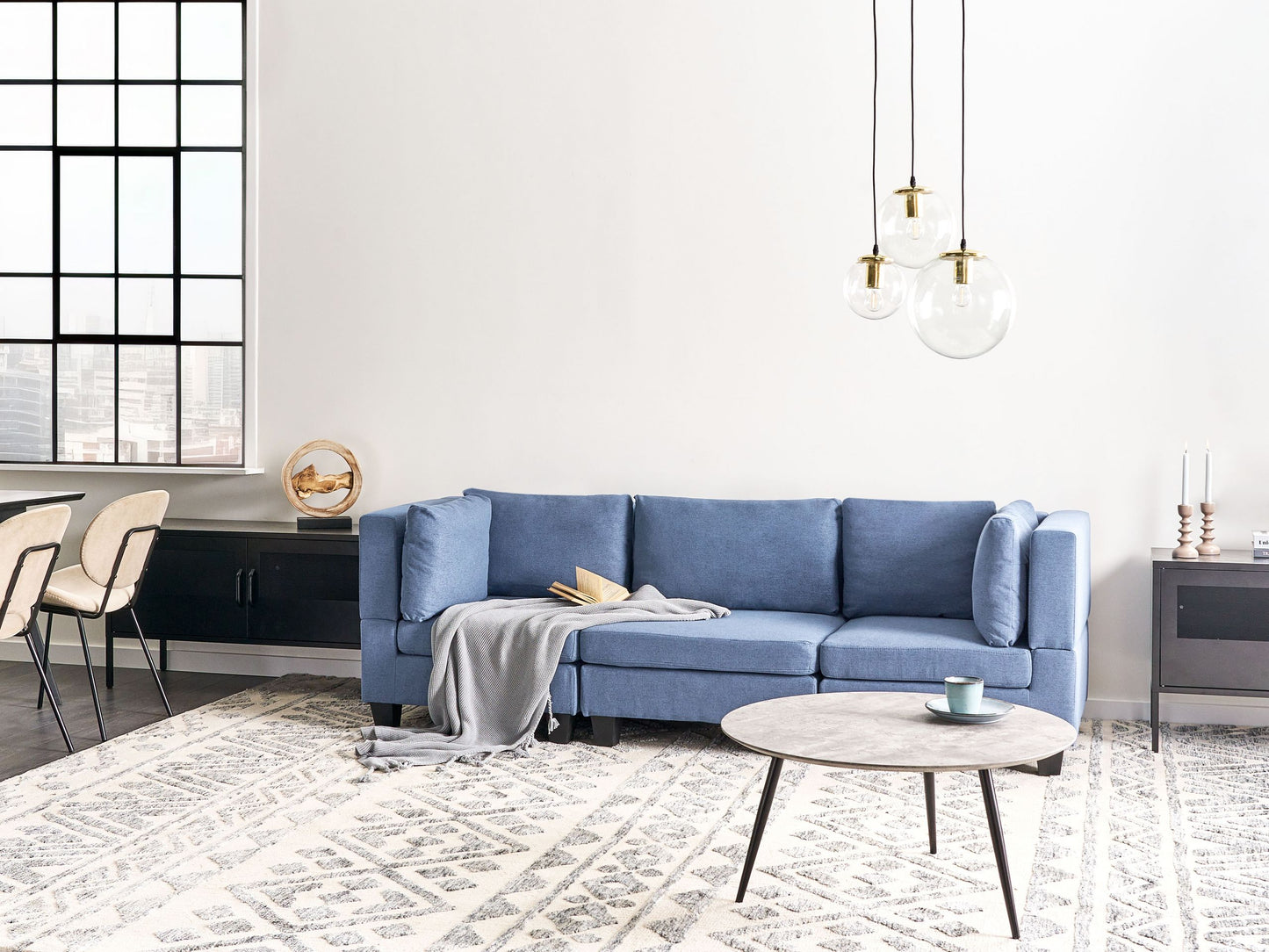 3-Sitzer Sofa Leinenoptik blau UNSTAD