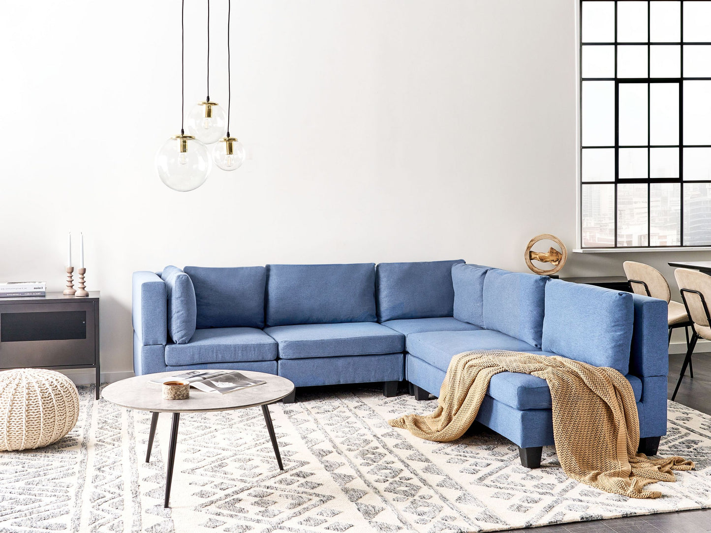 5-Sitzer Ecksofa Leinenoptik blau linksseitig UNSTAD