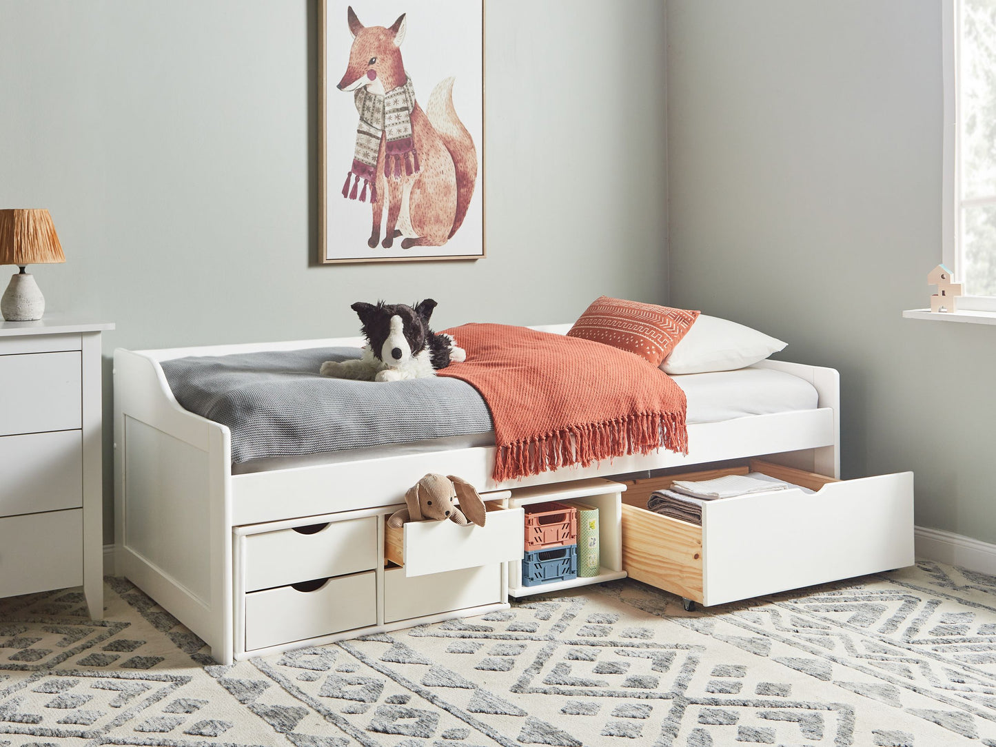 Tagesbett mit Stauraum Kiefernholz ROYVILLE 90 x 200 cm Weiss