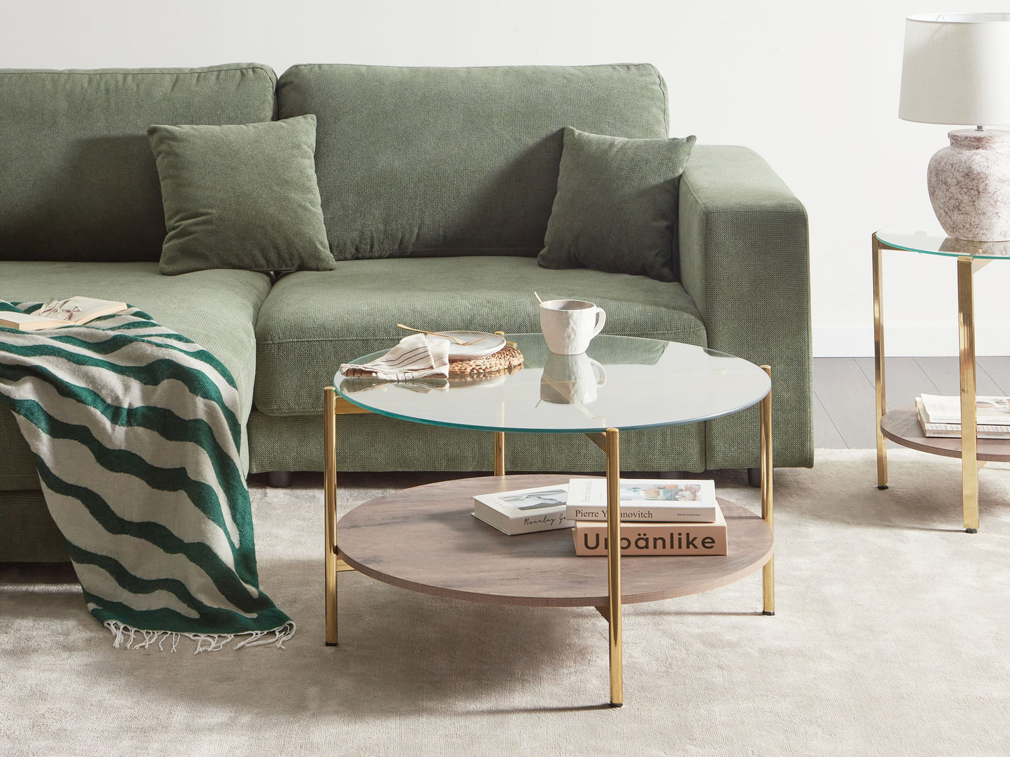 Couchtisch Glas / Metall dunkler Holzfarbton / gold LOVELL