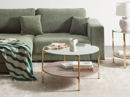 Couchtisch Glas / Metall dunkler Holzfarbton / gold LOVELL