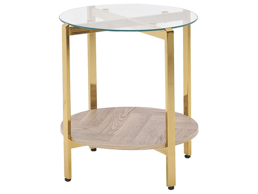 Beistelltisch Glas / Metall heller Holzfarbton / gold LOVELL