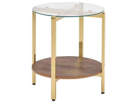 Beistelltisch Glas / Metall dunkler Holzfarbton / gold LOVELL