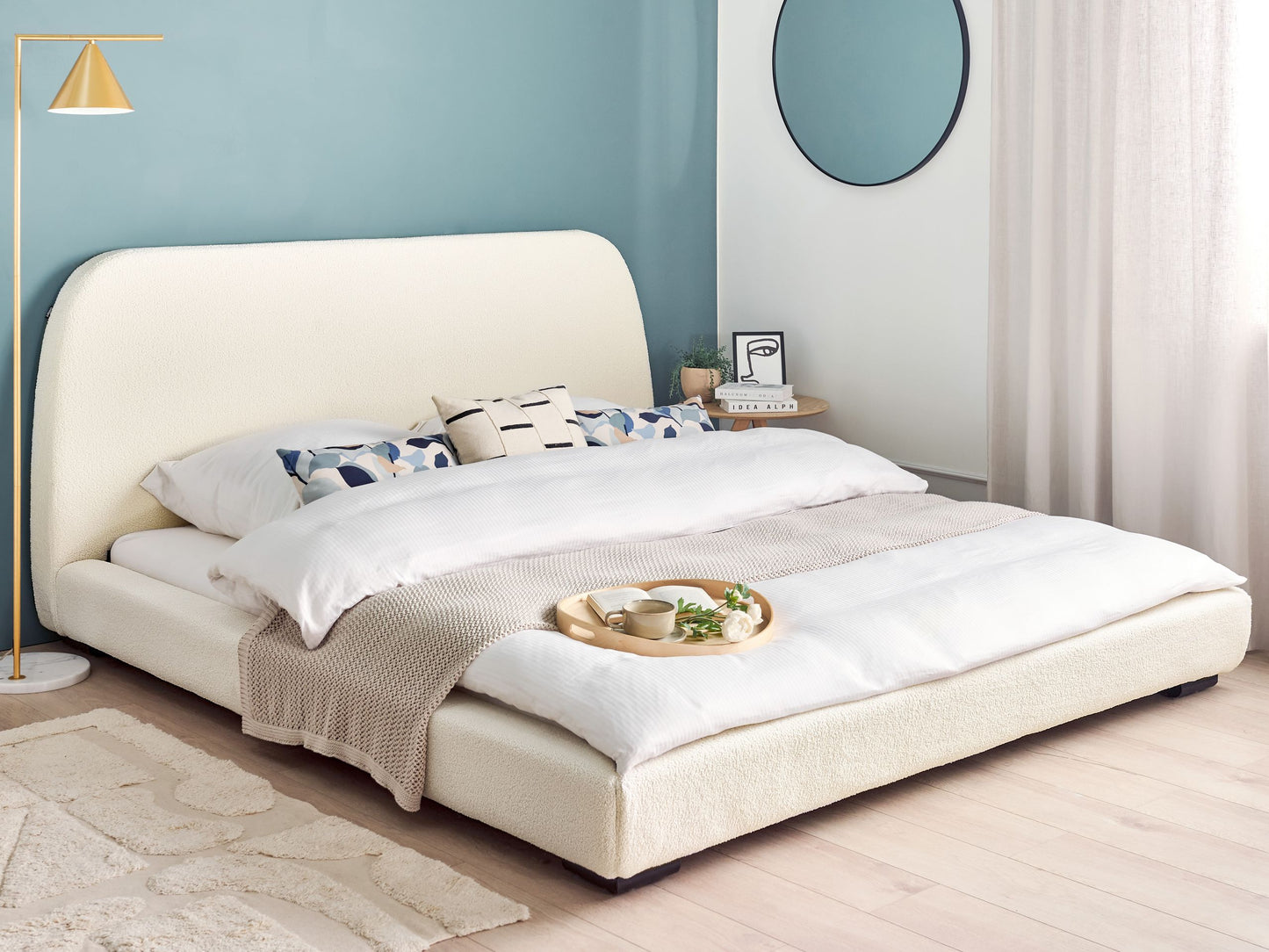 Bett mit Lattenrost Bouclé ROISEL 180 x 200 cm Creme