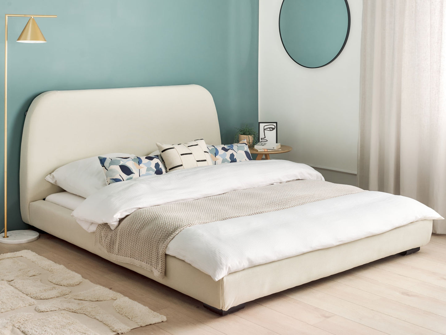 Bett mit Lattenrost Stoff ROISEL 160 x 200 cm Creme