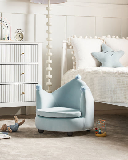 Kindersessel Samtstoff hellblau Kronenform VEGA