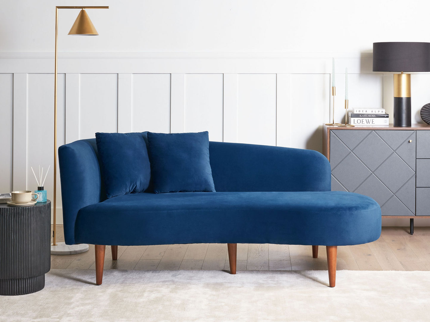 Chaiselongue Samtstoff blau linksseitig CHAUMONT
