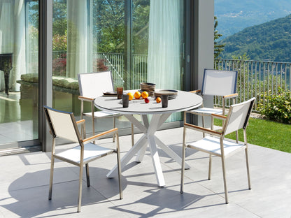 Gartenmöbel Set 4-Sitzer MALETTO/GROSSETO Metall Marmor Optik Weiss / Beige